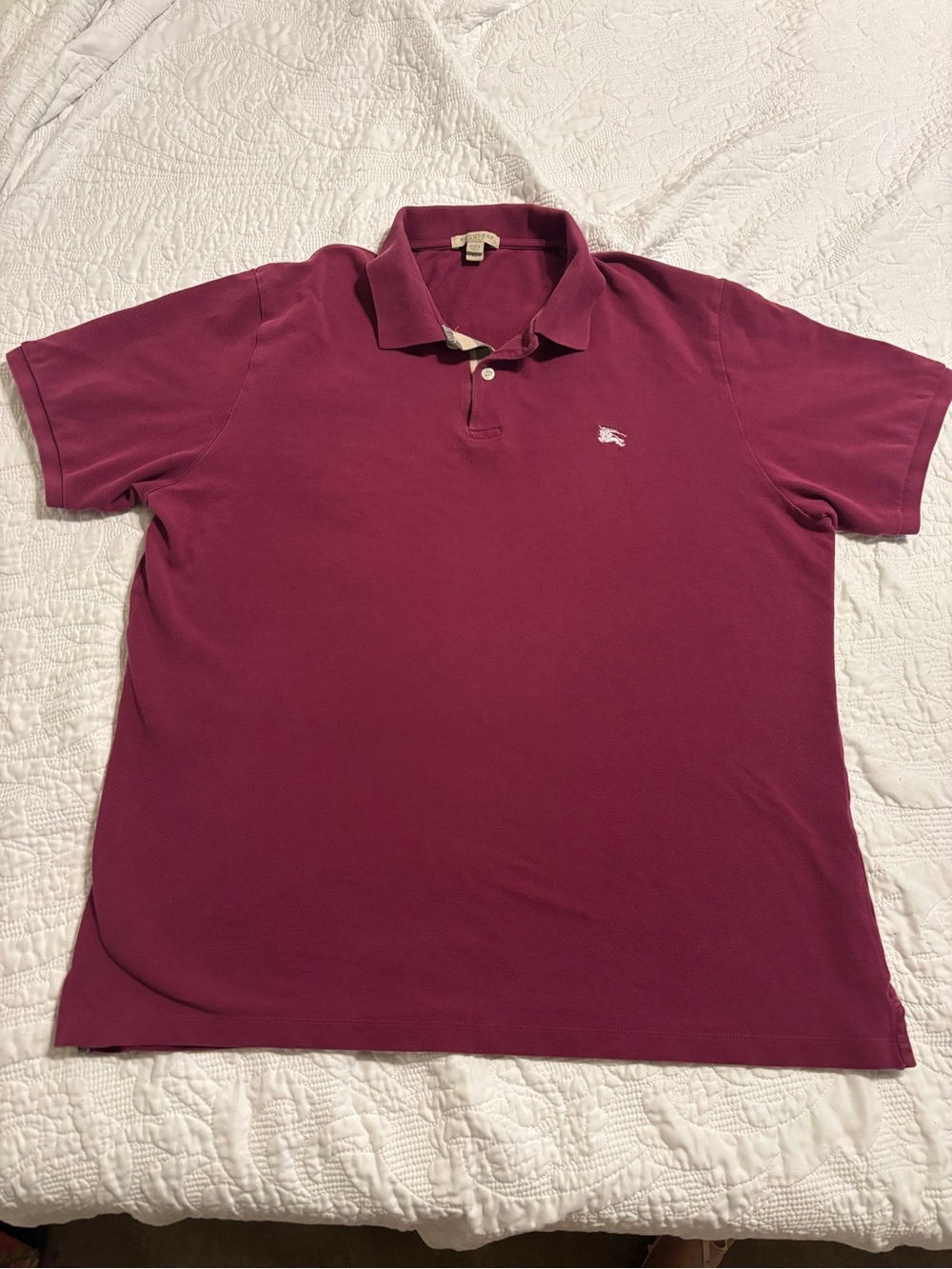 Burberry Men's Polo Shirt - Maroon with White Logo six XL